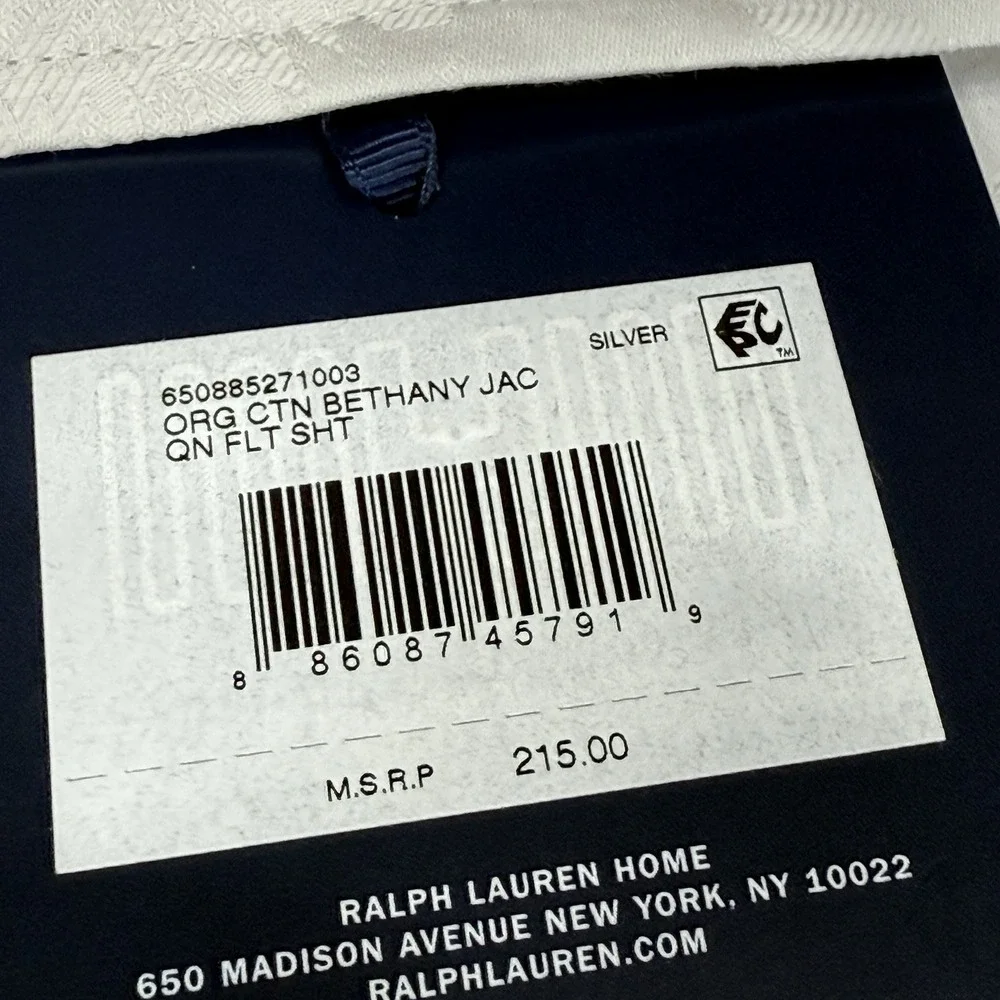 Ralph Lauren‎ Queen Bethany Jacquard Flat Sheet Silver Organic Cotton NEW $215